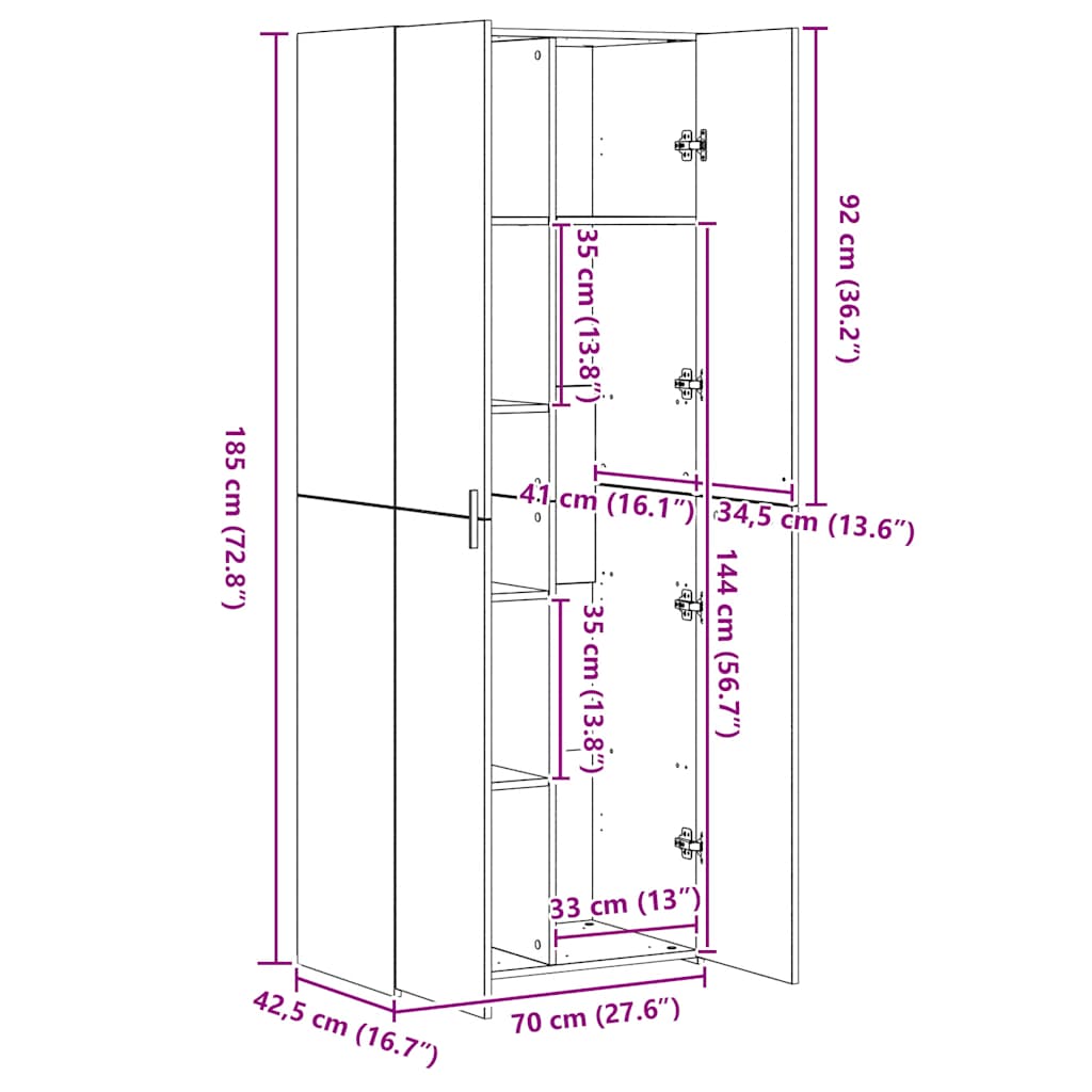 Highboard Black 70x42.5x185 cm Engineered Wood